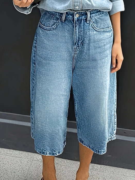 Plus Size High-Waisted Stretch Denim Shorts – Casual Wijde Zomerbroek met Zakken