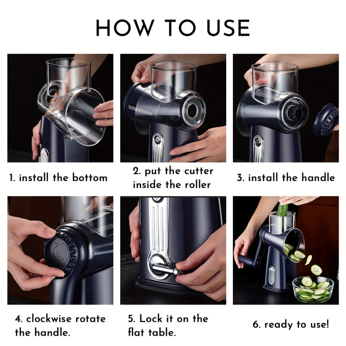 Multifunctionele Roterende Keukenrasp – 5-in-1 Kaasrasp en Groentesnijder met Antislip Basis