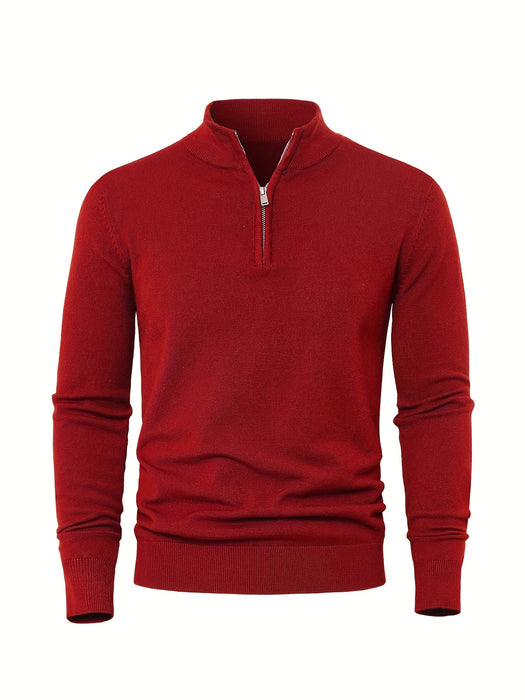 Herre strikket vest med halv glidelås – Varm høyhalset modell for høst og vinter