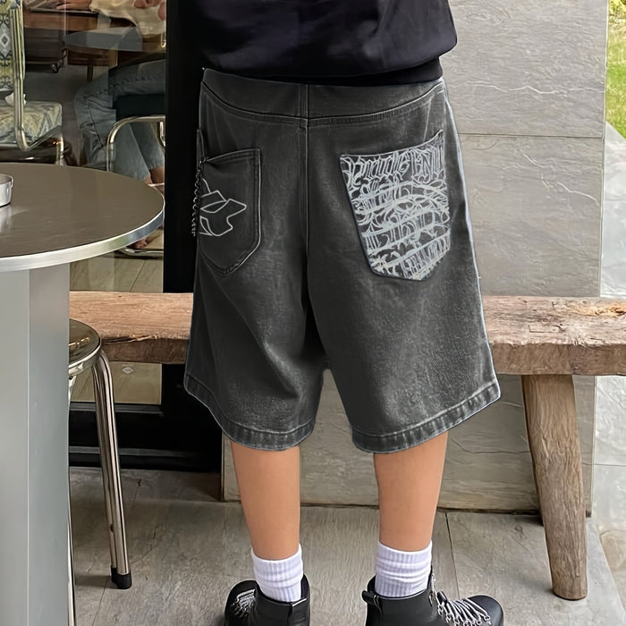 Casual Bermuda Denim Shorts – Losse Pasvorm met Stijlvolle Bloemenborduursels