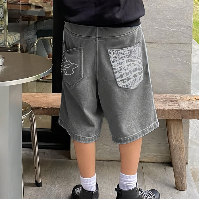 Casual Bermuda Denim Shorts – Losse Pasvorm met Stijlvolle Bloemenborduursels