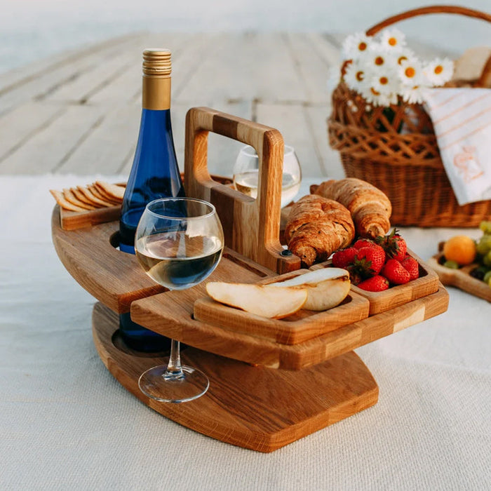 Elegant Houten Picknick Wijntafel – Praktisch en Luxueus