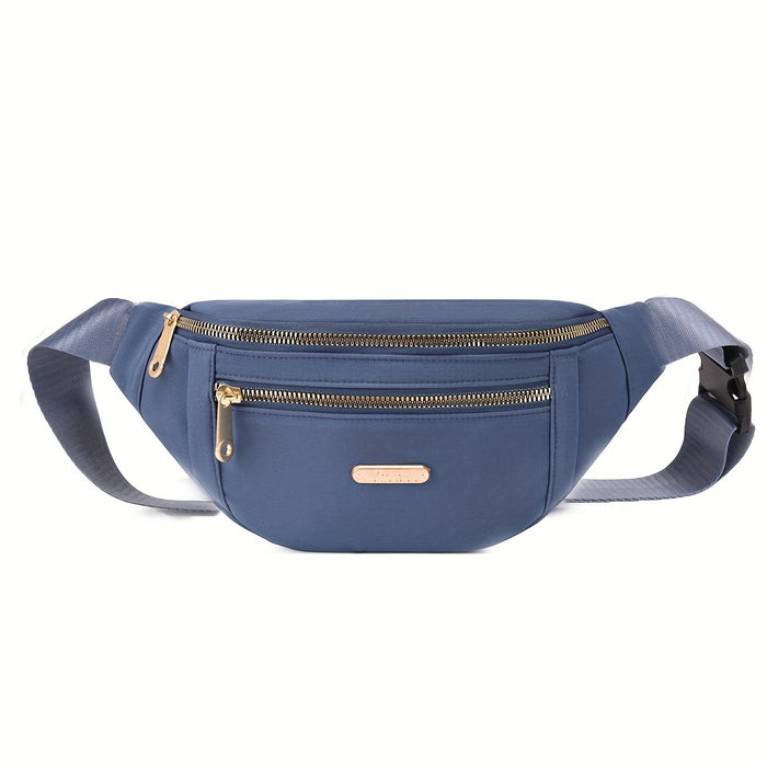 Kevyt vyölaukku naisille, jossa useita vetoketjutaskuja ja säädettävä hihna