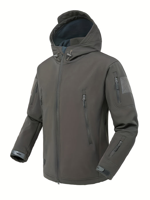 Giacca softshell outdoor uomo con cappuccio e calda fodera antivento