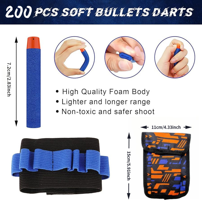 200 skumdarts til Nerf med håndledsrem og opbevaringspose til legesjov
