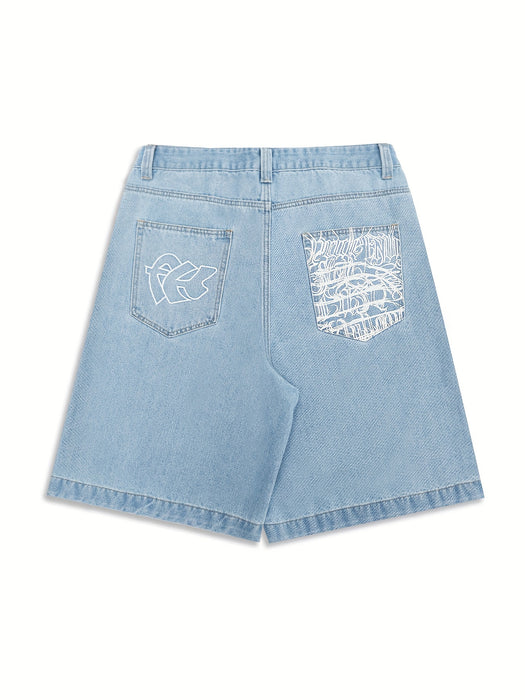 Casual Bermuda Denim Shorts – Losse Pasvorm met Stijlvolle Bloemenborduursels