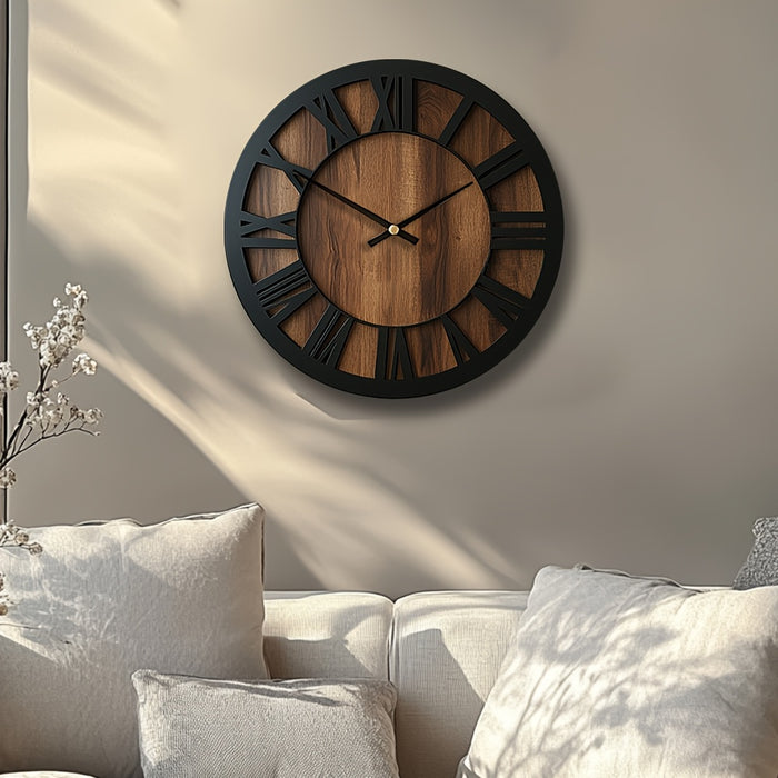 Orologio da Parete in Legno con Design a Lancette Aperte – Silenzioso e Decorativo