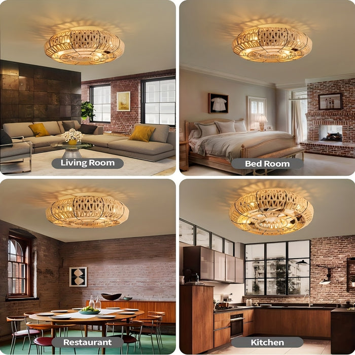 Handgeweven Rotan Plafondventilator – Zen Stijl en Functionaliteit