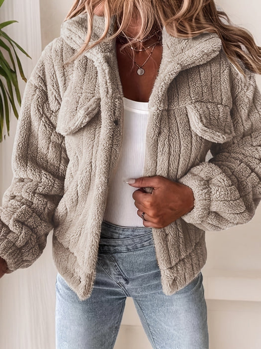 Manteau Teddy pour Femmes avec Col Revers et Manches Longues – Automne et Hiver Décontracté