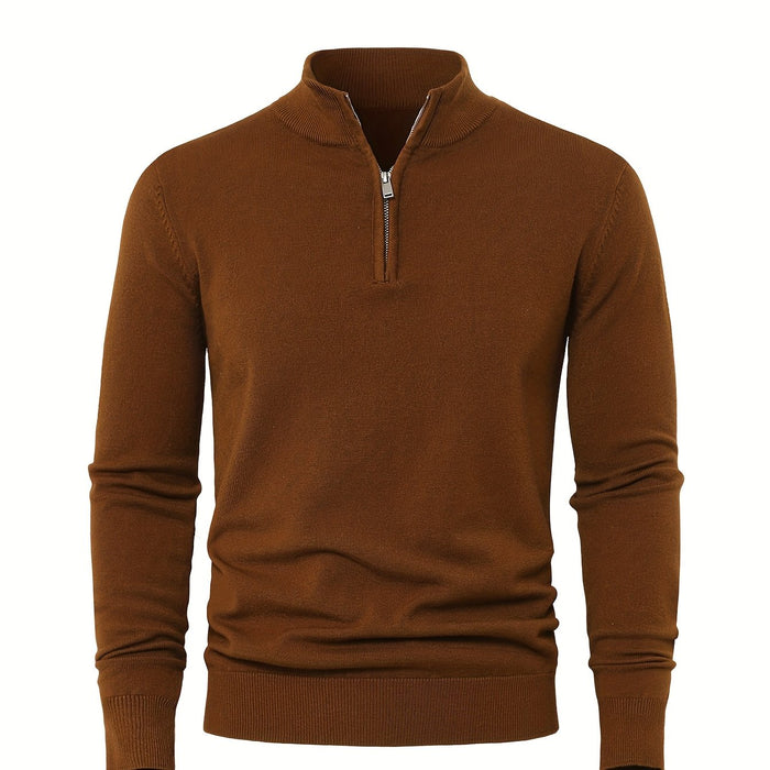 Herre strikket vest med halv glidelås – Varm høyhalset modell for høst og vinter