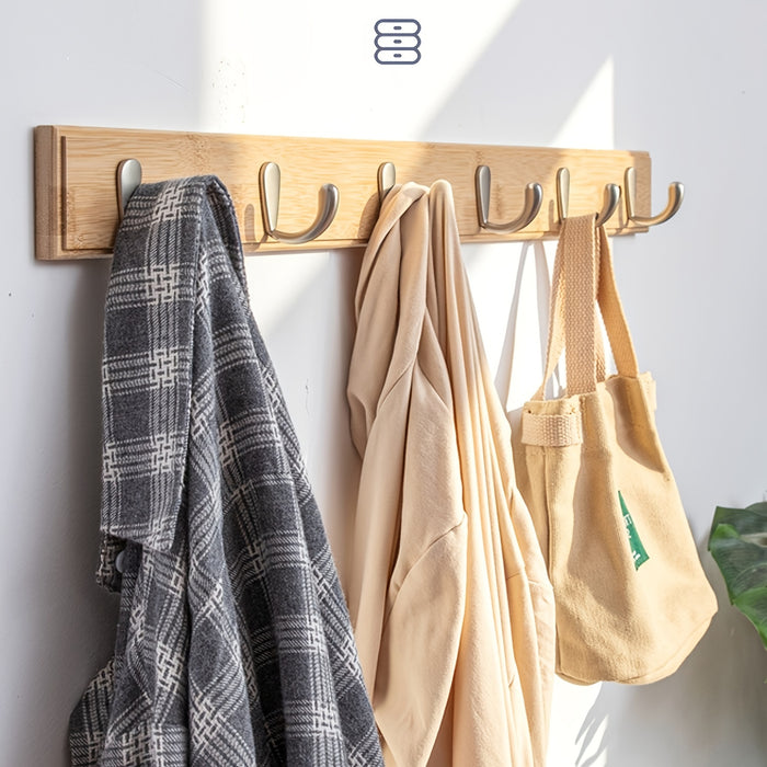 Porte-Manteau Mural en Bambou avec Crochets Métalliques – Porte-Manteau Gain de Place Sans Perçage