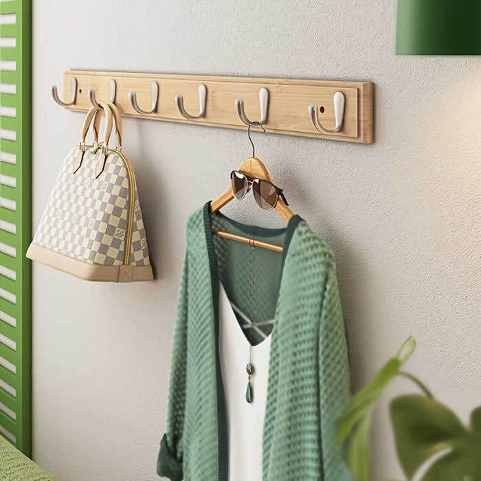 Porte-Manteau Mural en Bambou avec Crochets Métalliques – Porte-Manteau Gain de Place Sans Perçage
