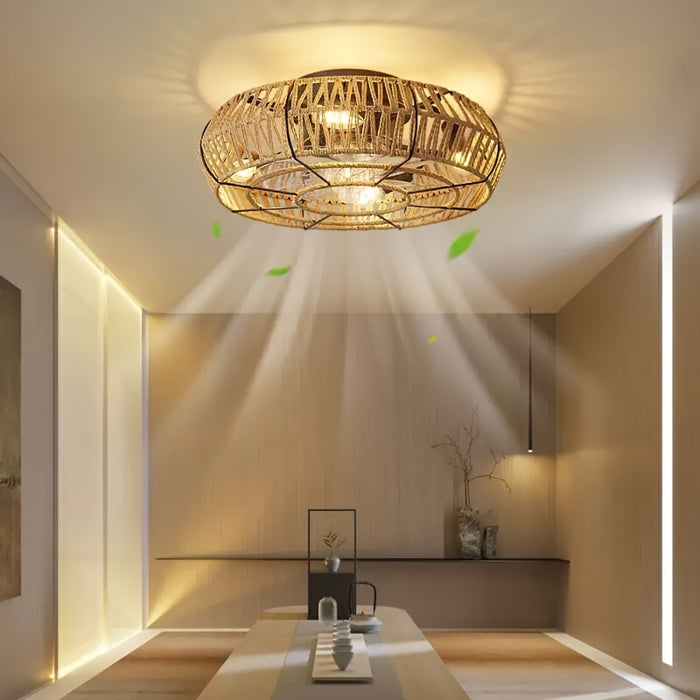 Handgeweven Rotan Plafondventilator – Zen Stijl en Functionaliteit
