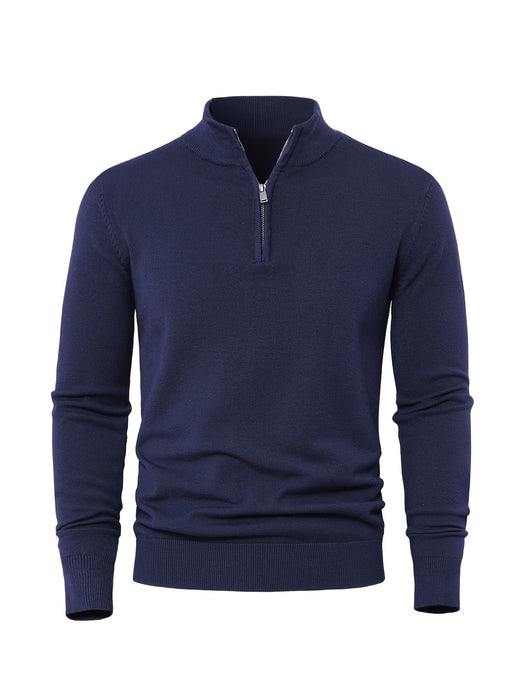 Herre strikket vest med halv glidelås – Varm høyhalset modell for høst og vinter