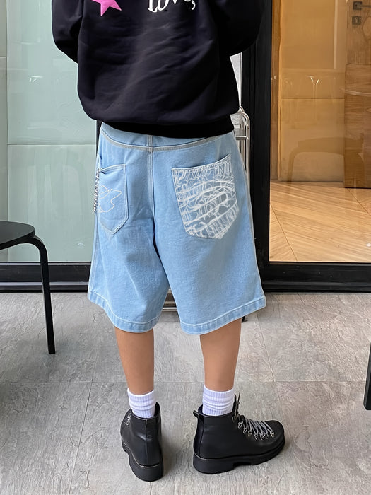 Casual Bermuda Denim Shorts – Losse Pasvorm met Stijlvolle Bloemenborduursels