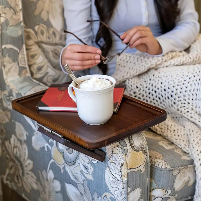 Justerbart bambus armlænsbord til sofa, snacks, drikkevarer, bærbar computer 