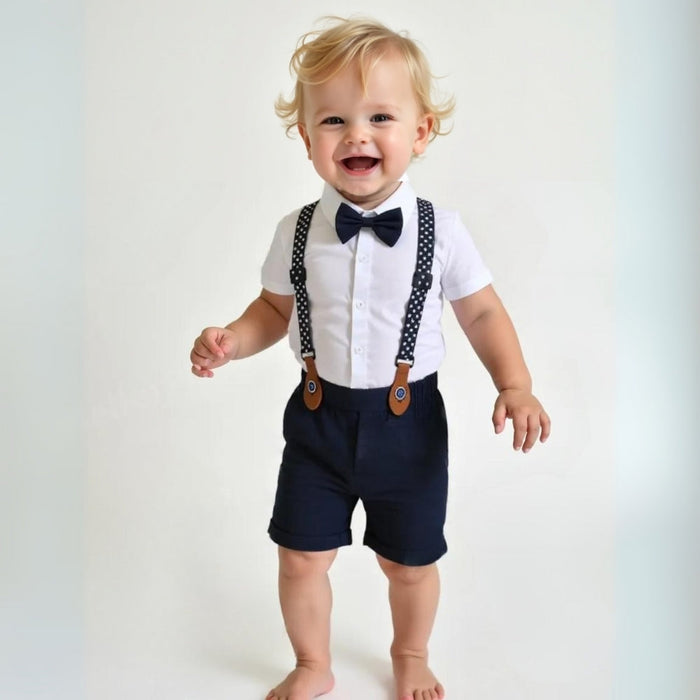 Chic Jongenspak 3-delig – Blauw Overhemd, Gilet en Broek met Strikje