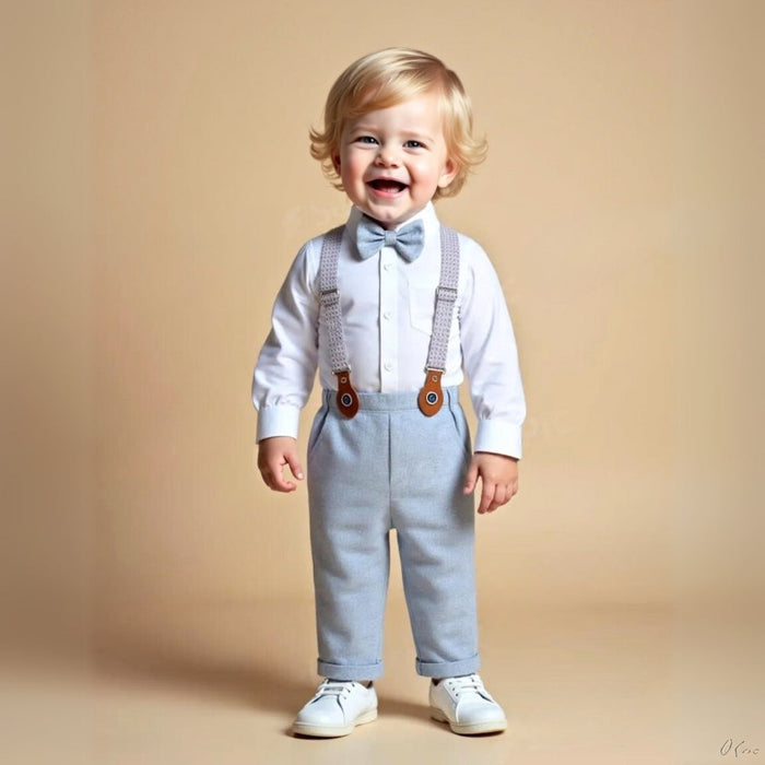 Chic Jongenspak 3-delig – Blauw Overhemd, Gilet en Broek met Strikje