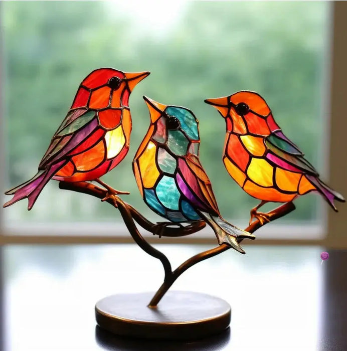 Glas In Lood Vogelraamdecoratie met Kleurrijke Lichtreflectie voor Interieur