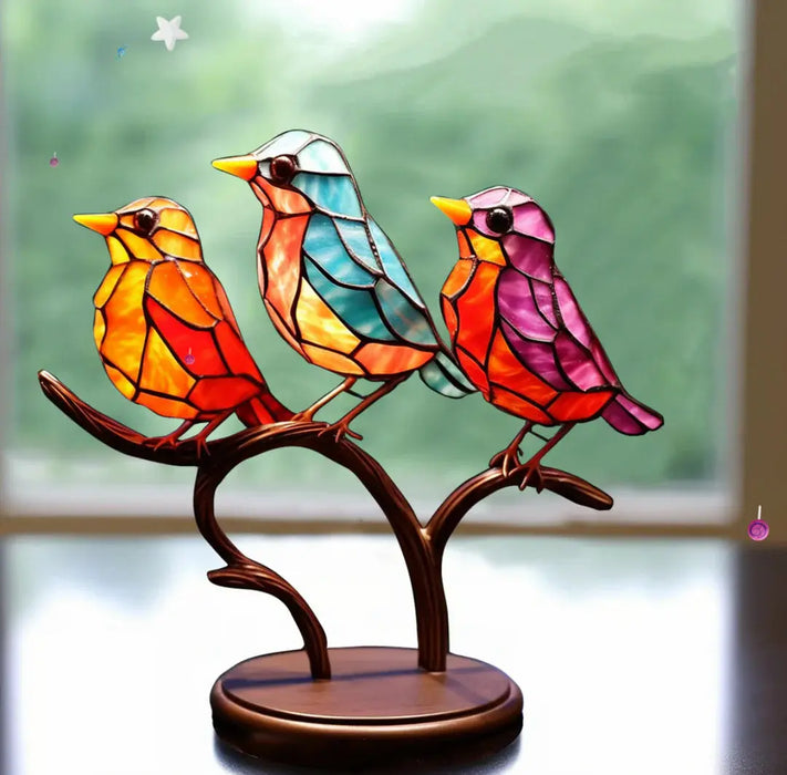 Glas In Lood Vogelraamdecoratie met Kleurrijke Lichtreflectie voor Interieur