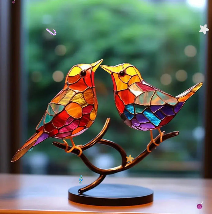 Glas In Lood Vogelraamdecoratie met Kleurrijke Lichtreflectie voor Interieur