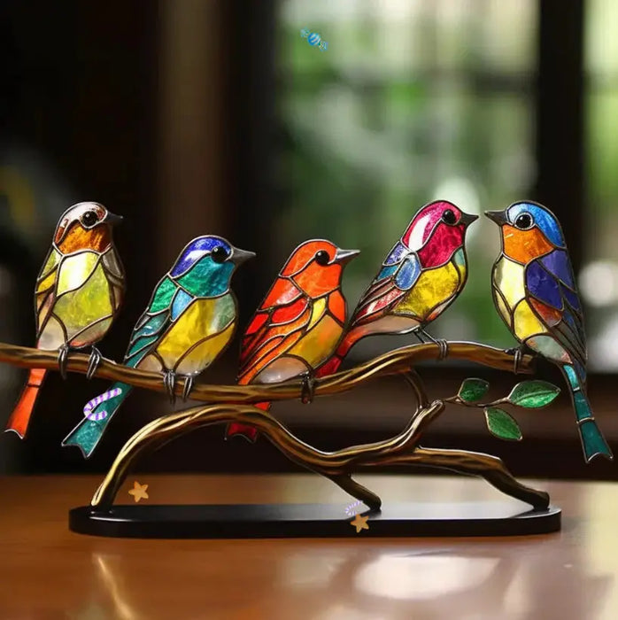 Glas In Lood Vogelraamdecoratie met Kleurrijke Lichtreflectie voor Interieur