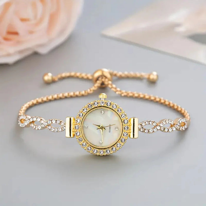 Elegante Dames Armbandhorloge – Kristalaccenten en Tijdloze Luxe