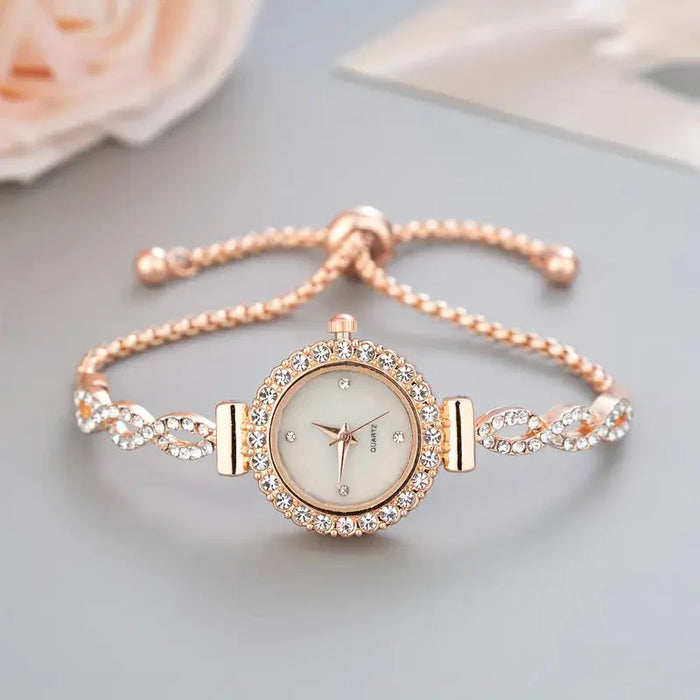 Elegante Dames Armbandhorloge – Kristalaccenten en Tijdloze Luxe