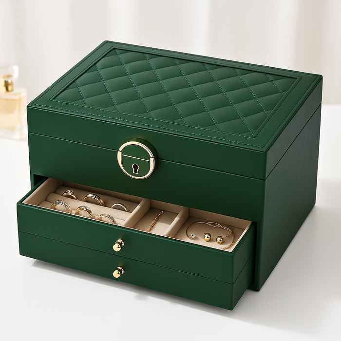Luksuriøs smykkeorganisator med flere lag – Kompakt opbevaringsboks med skuffer og lås