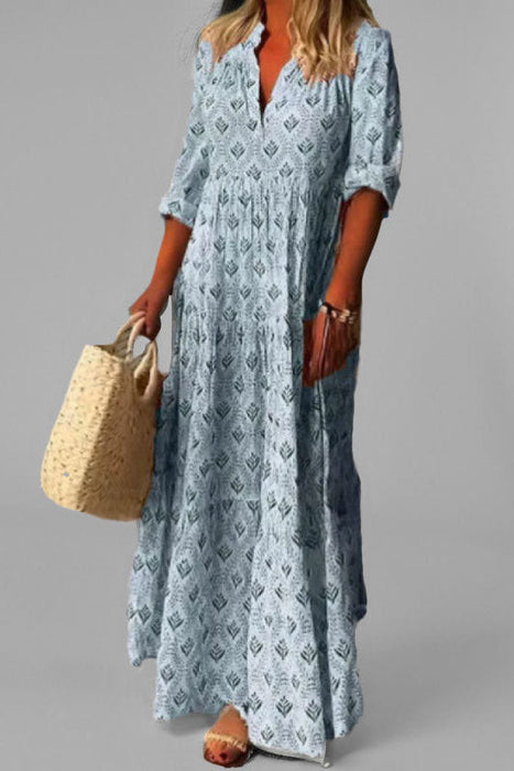 Elegante Maxi-mekko, jossa laskeutuva istuvuus kesäisiin ja tyylikkäisiin päiviin