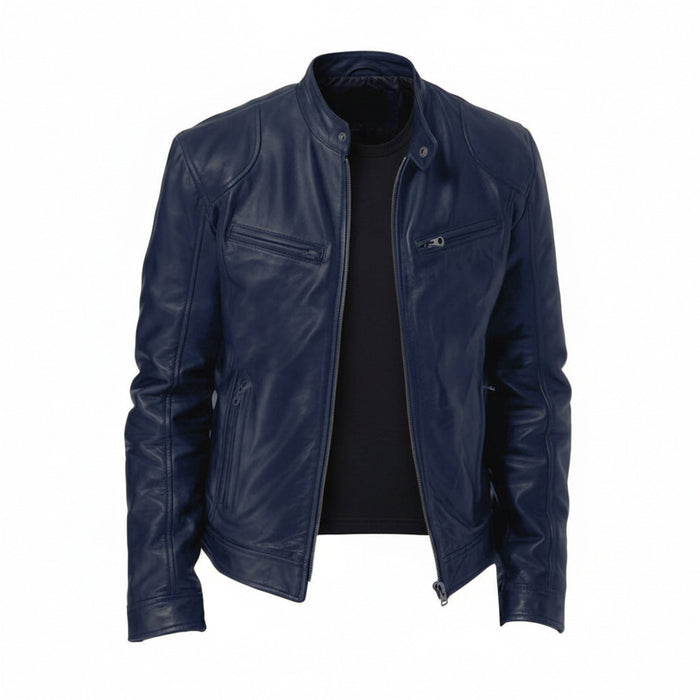 Herrelæderjakke med opretstående krave og lynlås – Tidløs, robust og komfortabel 