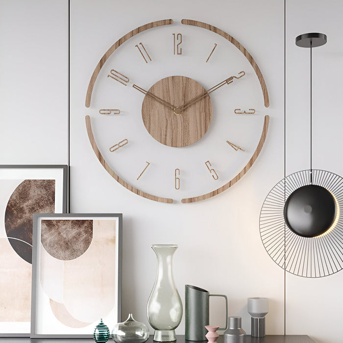 ClearWood Silent Wandklok – Eigentijds Hout‑en‑Acryl Design