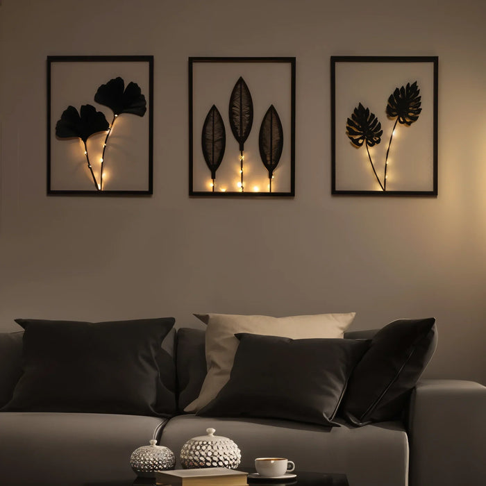 LED-seinäkoristekehykset kasvikuvioidulla lehtikuviolla ja lämpimällä valolla