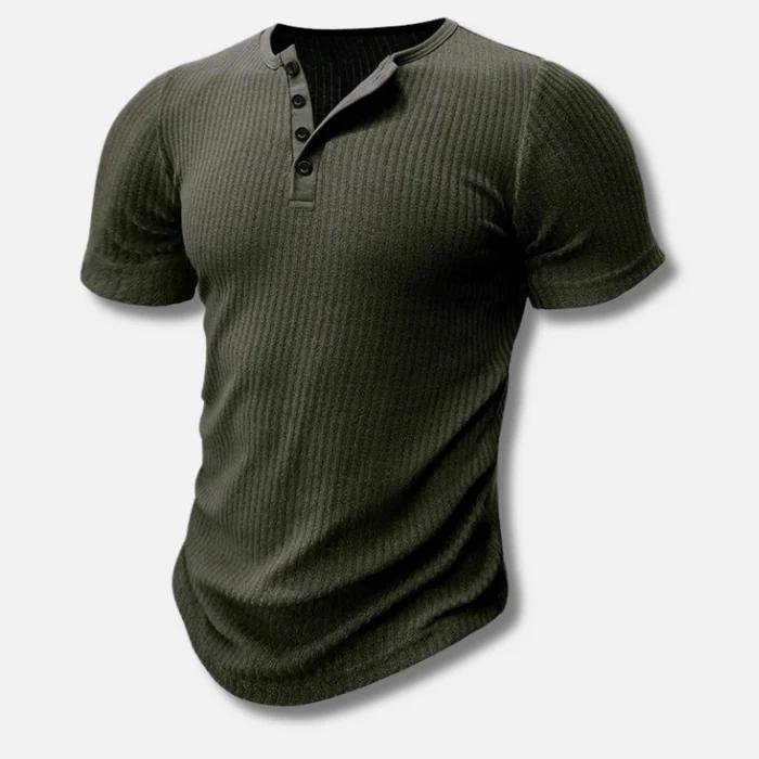 Muscle Fit Henley -paita miehille, jossa ribbineulos