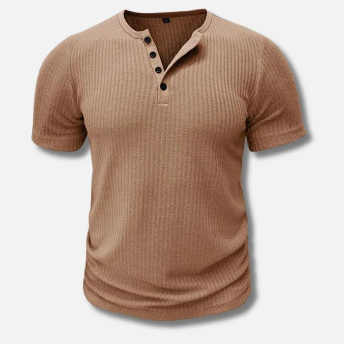 Muscle Fit Henley -paita miehille, jossa ribbineulos