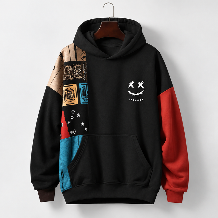 Sweat à capuche patchwork colorblock pour homme – Élégant, décontracté et confortable