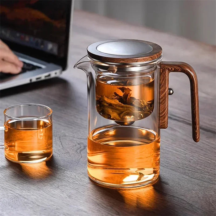 Elegante Glazen Thee Infuser Pot – Stijlvol Brouwen met Houten Handvat