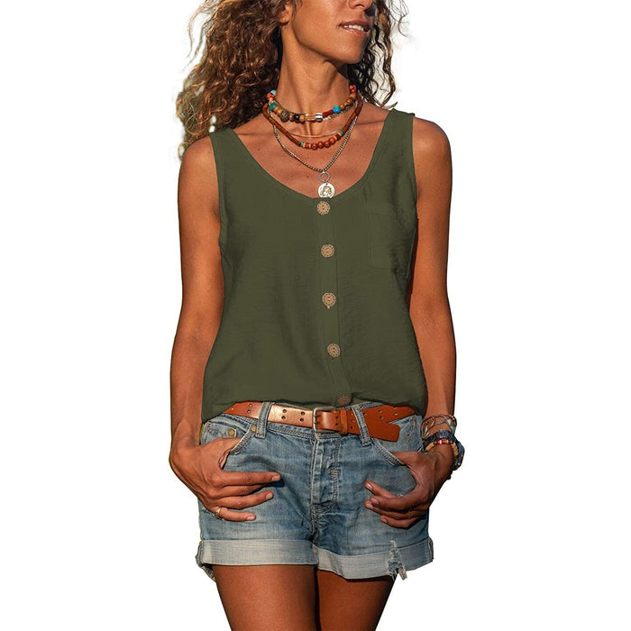 Dames Tanktop met Knoopdetail en Ronde Hals Zomertop