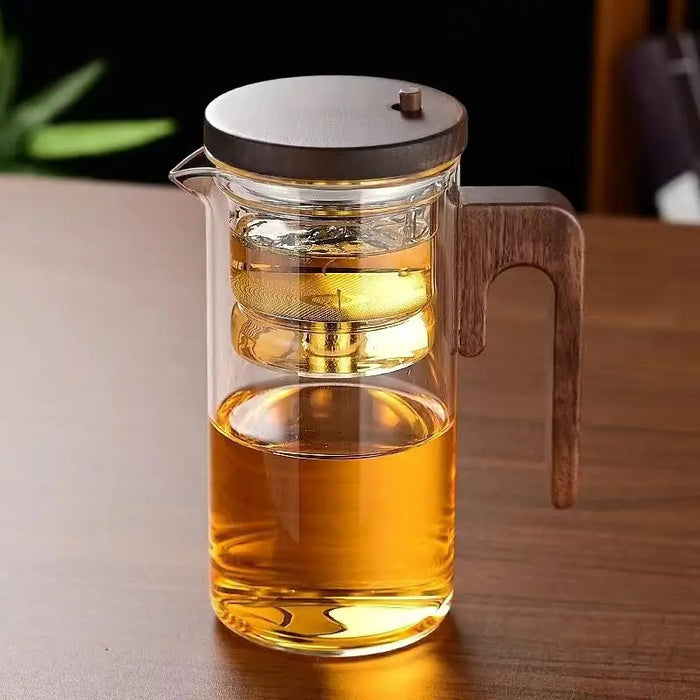 Elegante Glazen Thee Infuser Pot – Stijlvol Brouwen met Houten Handvat
