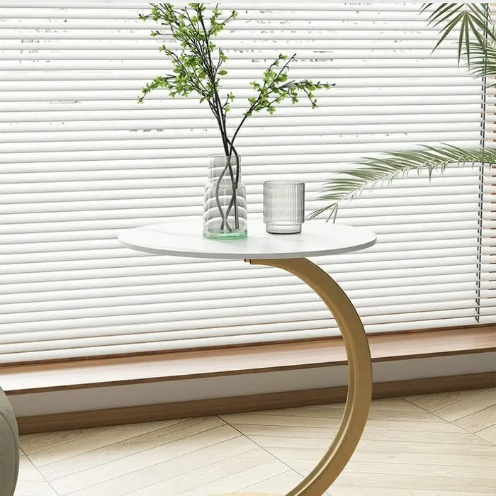 Table d'Appoint Ronde Compacte pour Salon et Chambre avec Cadre Stable