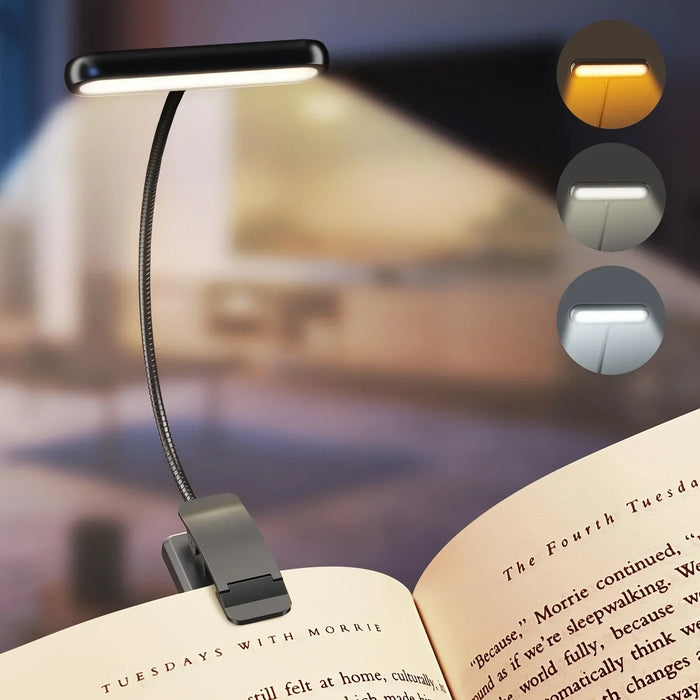 Lampe de lecture rechargeable avec clip et bras flexible – Réglable et douce pour les yeux