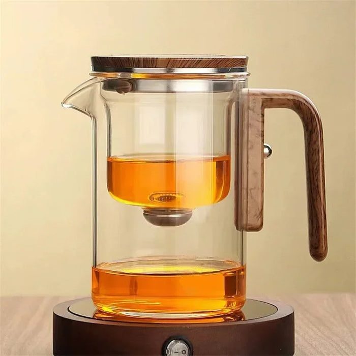 Elegante Glazen Thee Infuser Pot – Stijlvol Brouwen met Houten Handvat