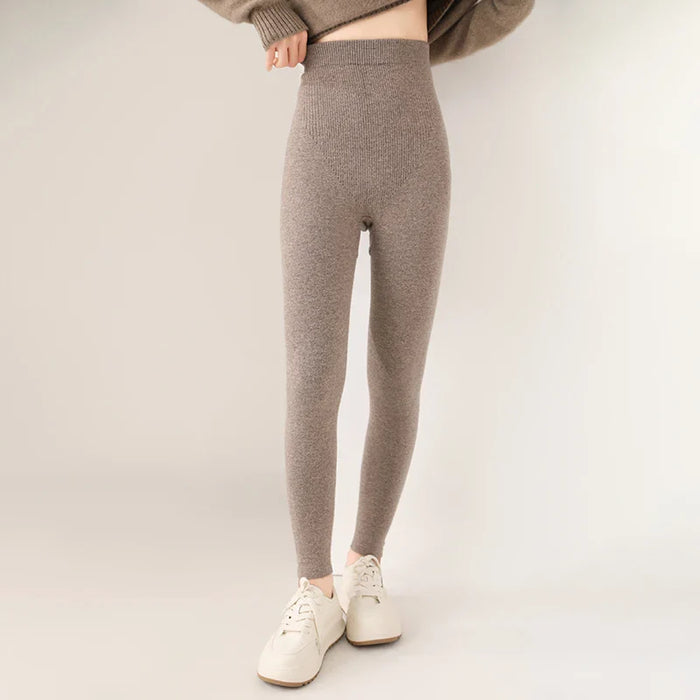 Gebreide Kasjmier Legging met Hoge Taille – Fijngebreide Dameslegging in Neutrale Tint