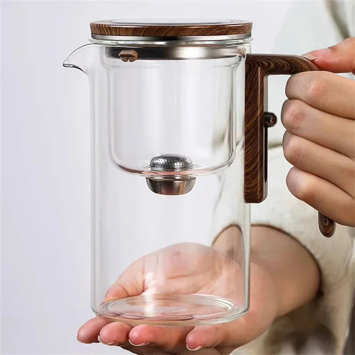 Elegante Glazen Thee Infuser Pot – Stijlvol Brouwen met Houten Handvat