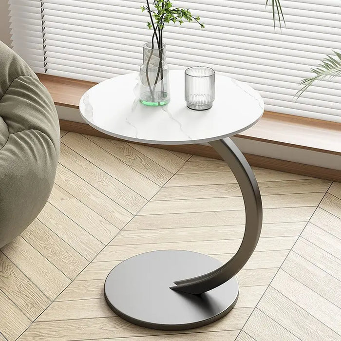 Table d'Appoint Ronde Compacte pour Salon et Chambre avec Cadre Stable