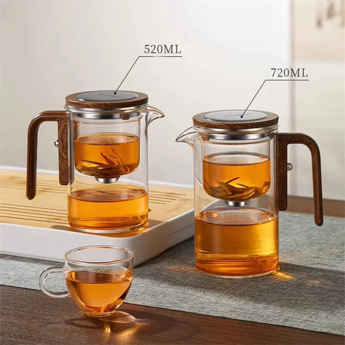 Elegante Glazen Thee Infuser Pot – Stijlvol Brouwen met Houten Handvat
