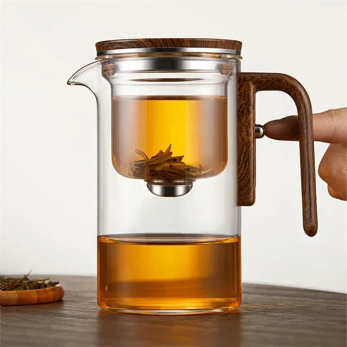 Elegante Glazen Thee Infuser Pot – Stijlvol Brouwen met Houten Handvat