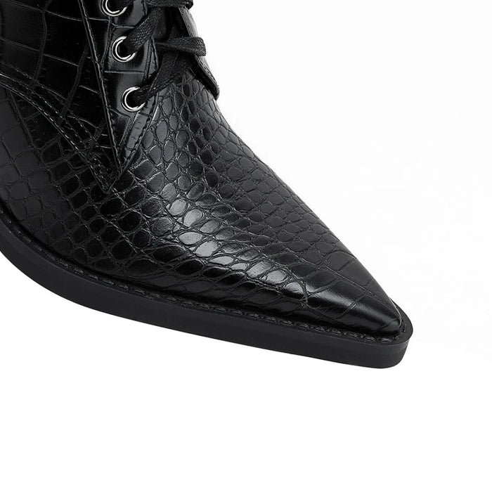 Dames Veterlaars met Croco Patroon – Western Stijl met Puntige Neus
