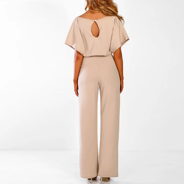 Elegante Dames Jumpsuit met Korte Mouwen en Tailleceintuur – Comfortabel en Stijlvol voor Formele Gelegenheden