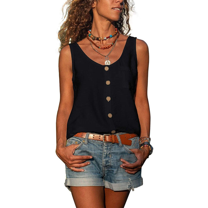 Dames Tanktop met Knoopdetail en Ronde Hals Zomertop